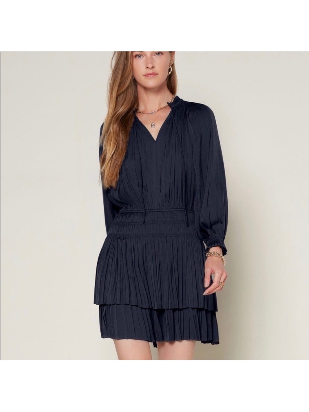 CURRENT AIR BLACK AURELIE PLEATED DROP WAIST MINI DRESS SZ M